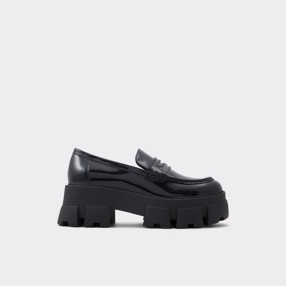 Aldo Black Patent Chunky Lug Sole Penny Loafers